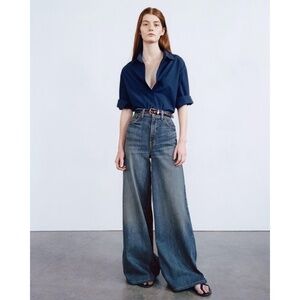 Niki Lotan Josette Jeans Womens 27 Medium Wash Wide Leg High Rise Flared Retro